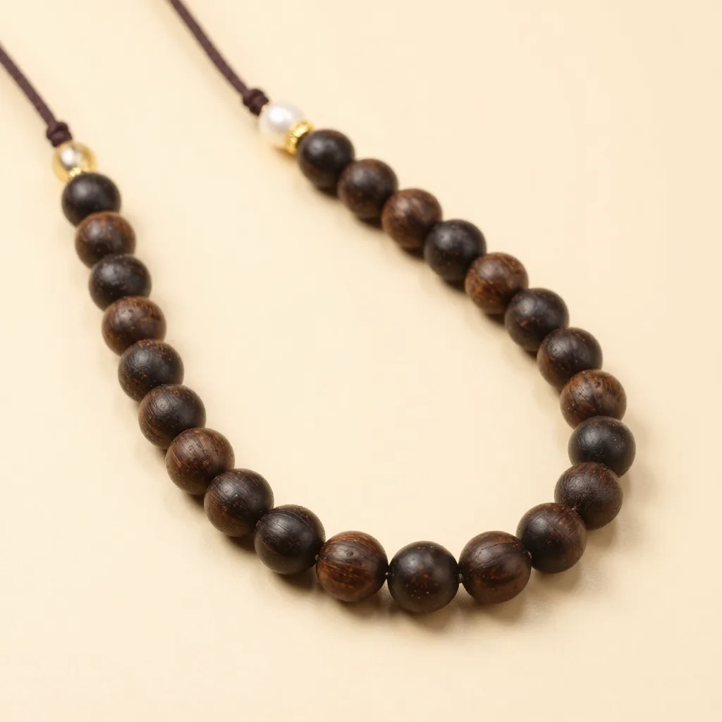 A natural tagua bead necklace on a light background