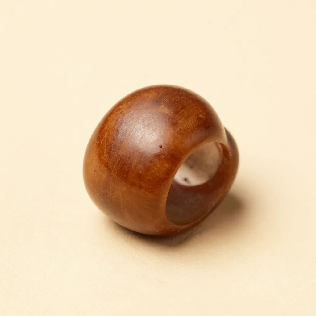 A polished tagua ring on a light background